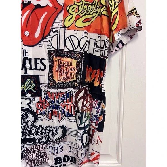 Classic Rock Band Collage Shirt - Button Up-short Sleeve - Picture 4 of 13